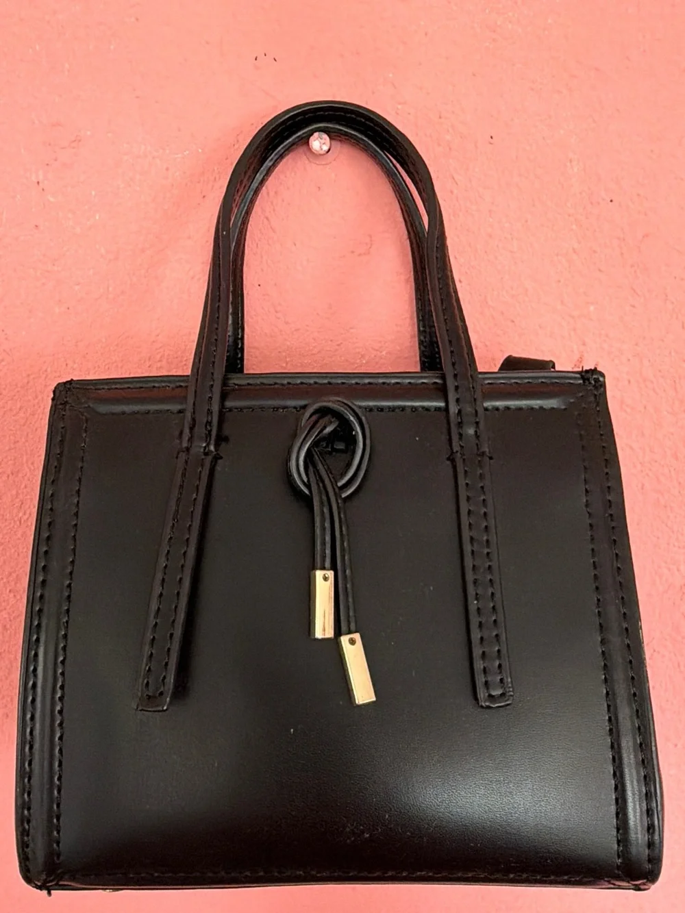 Zara Black Top-Handle Satchel with Knot Detail